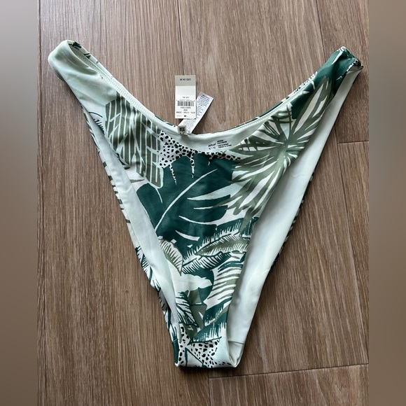 Tropical Leaf Print Aerie High-Waisted Cheekier Bikini Swim Bottom Size XL - Picture 1 of 4